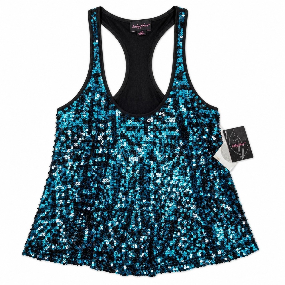 NEW Vintage Baby Phat Sequin Tank Top Deadstock M‎ Blue Y2K 90s Rave Festival